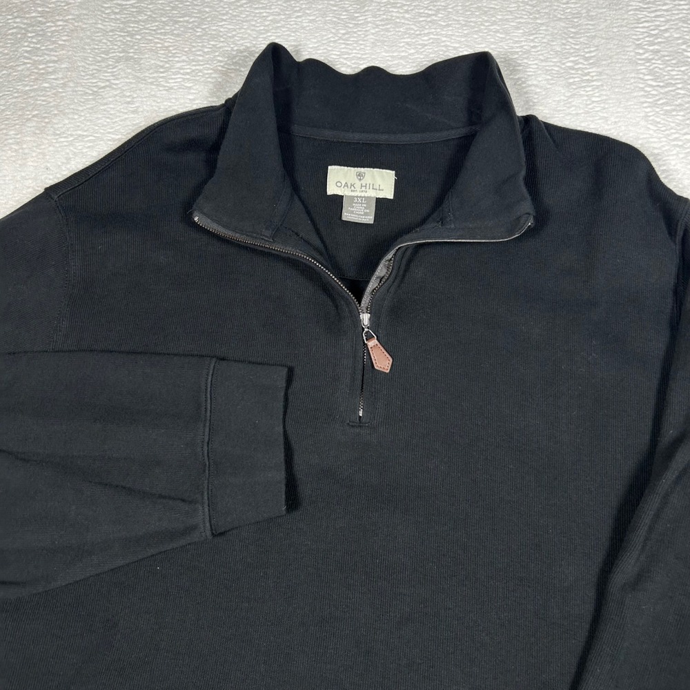 Oak Hill DXL Quarter Zip Pullover Ribbed Knit Men 3XL Black Big and Tall Cotton